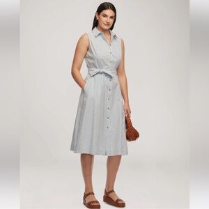 anne klein diane seersucker striped blue white midi button down sleeveless dress